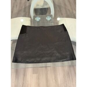 BCBGMAXAZRIA Black Faux Leather Suede Trim Mini Skirt Women's Size L